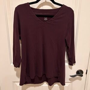 EUC: J. Jill Women's V-Neck 3/4 Sleeve Top - Burgundy
